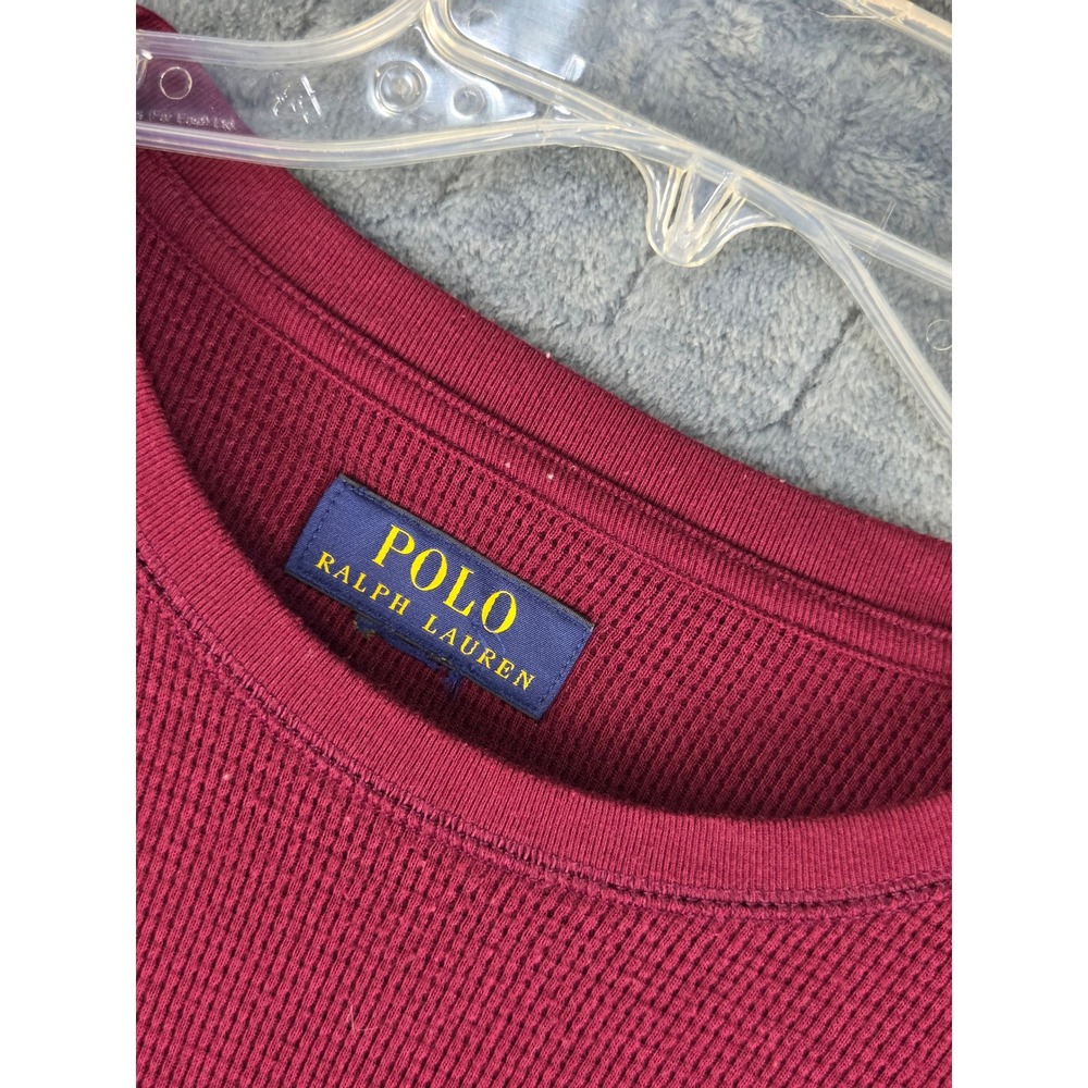 Polo Ralph Lauren Mens XL Burgundy Waffle Knit Thermal Long Sleeve Shirt Maroon